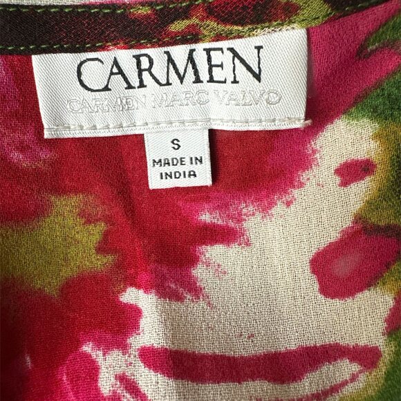 Carmen Small Sheer Green & Pink Sheer Floral 3/4 Sleeve Beaded Blouse - Picture 3 of 4